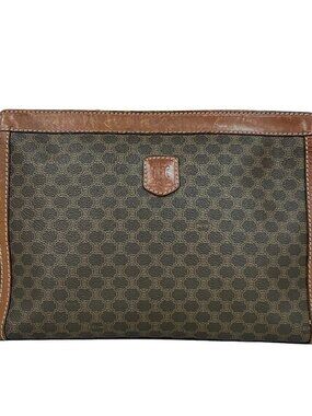 CELINE Macadam - Dark Brown Beige Brown PVC Leather Mens Clutch Bag